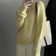 thumbnail image 4 of Suéter de cachemira de imitación de visón con cuello redondo verde menta para mujer, suéter de punto holgado de estilo coreano de estilo perezoso, de alta clase y aspecto excelente, 4 of 6