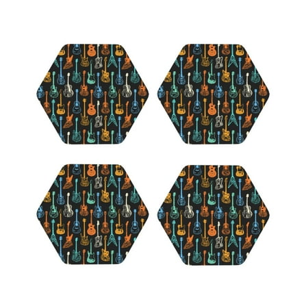 

Tideii Colorful Guitar for Leather Coasters 4 Pieces Anti-fouling and Anti-scalding Decorative Coasters Suitable for Restaurants Kitchens Coffee Shops-Hexagon