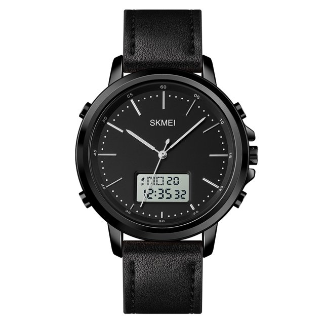 SKMEI Mens Watch Minimalism Analog Digital Watch with Alarm Stopwatch LED Backlight Leather Strap Classic Electronic Wrist Watch