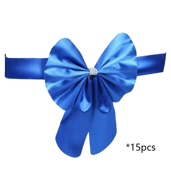 TanSiDing 15pcs No-Tie Wedding Chair Bows, Elegant Ppc Fabric Decorations, Glossy Bow Chair Covers for Banquet, Party, and Event Decor, Easy Setup Chair Back Flower