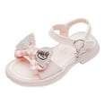 thumbnail image 1 of GiLiling Girls Open-Toe Sandals, Plaid Rhinestone Bow Adjustable Buckle Ankle Strap, PU Upper Chunky Non-Slip Sole Princess Dress Sandals (Pink, 9.5-10 Years), 1 of 9