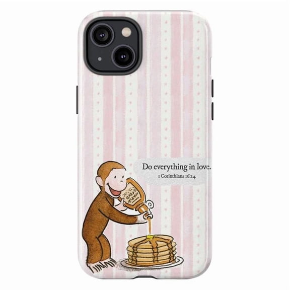 Pink Striped Monkey Pancake Phone Case, Bible Verse 1 Corinthians 16:14 iPhone Cover for iPhone 17 16 15 14 13 12 11 Plus Pro Max Mini