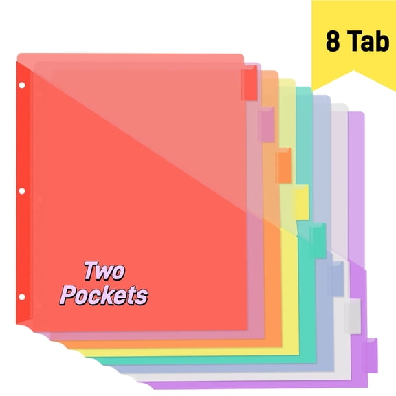 8 Count Dividers with Two Pockets for 3 Ring Binder Organizer, 8 tabs Binder Dividers with Pocket for A4/ Letter Size for School Office and Home Organization, Multicolor