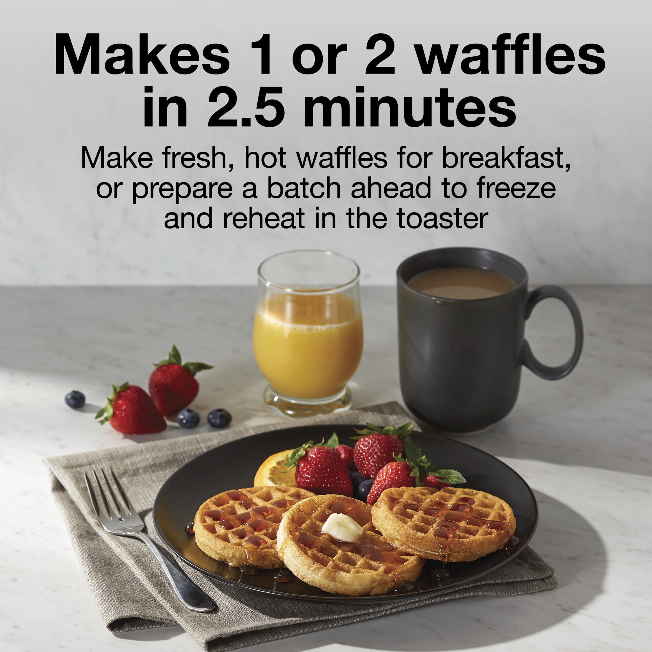 Proctor Silex Double Mini Waffle Maker with Nonstick Grids, Makes 4 in. Round Waffles, Black