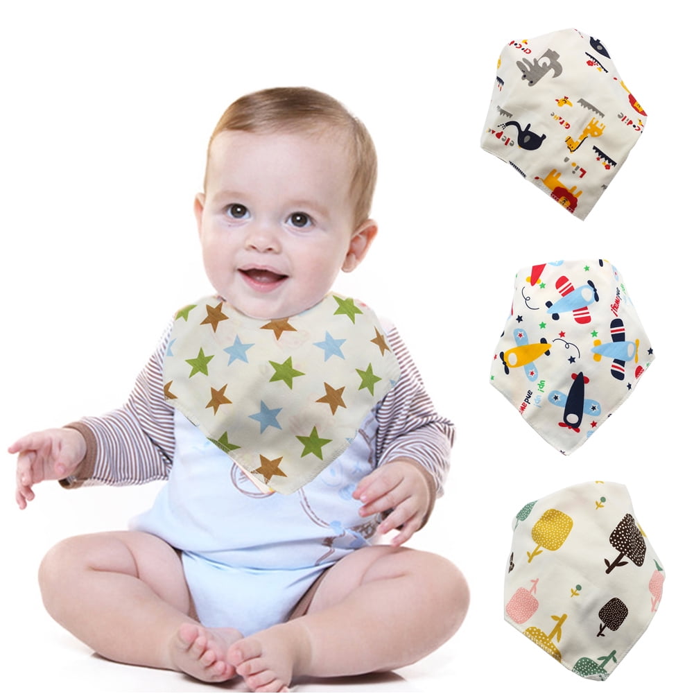 5x Cotton Saliva Triangle Towel Feeding Bib Dribble Bandana Infant Kids Baby 