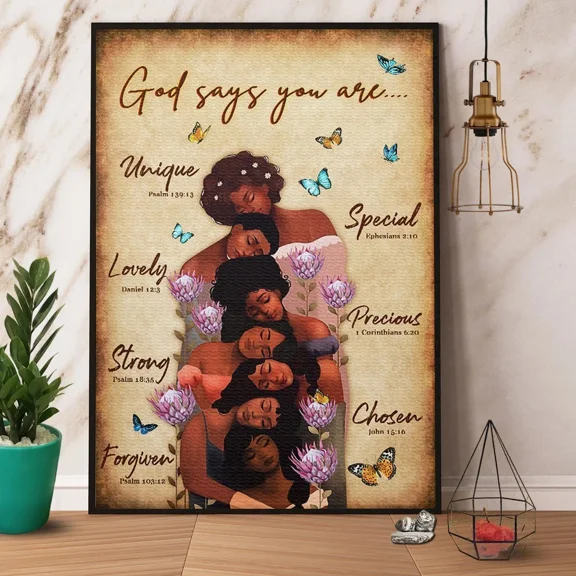 Poster God Says You Are Unique Lovely Strong - UNFRAMED Poster Prints, Wall Art For Home Decor Or Office - Great Gift Idea For Friends & Family, 8x12