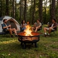 thumbnail image 4 of 32 Inch American Flag Fire Pit with Mesh Cover & Poker, Round Metal Wood Burning Outdoor Firepit for Patio, Garden, Backyard, Bonfire, Ideal for 4th of July, Memorial Day, Christmas, 4 of 7