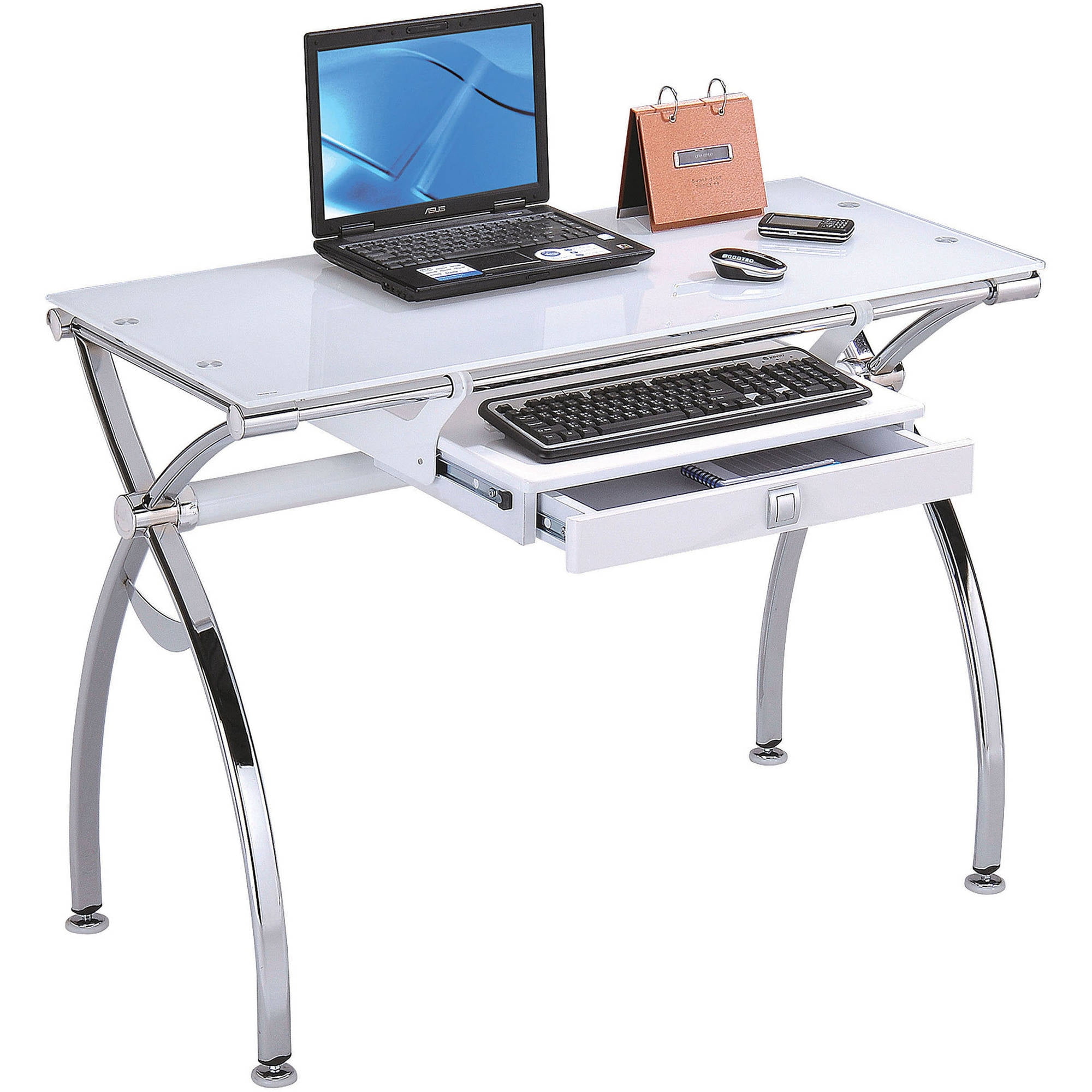 Acme Retro Computer Desk, Chrome and White Glass - Walmart.com