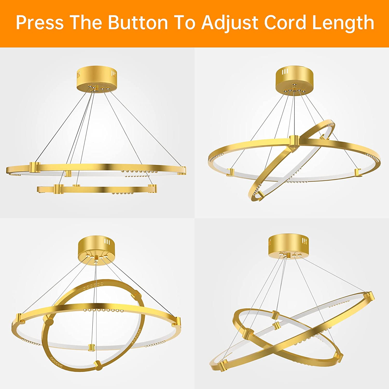 Modern Crystal Rings Chandelier, Contemporary LED Pendant Lighting Fixtures, Designer Double Ring Ceiling Hanging Light for Dining, Living, Bedroom, and Foyer Spaces