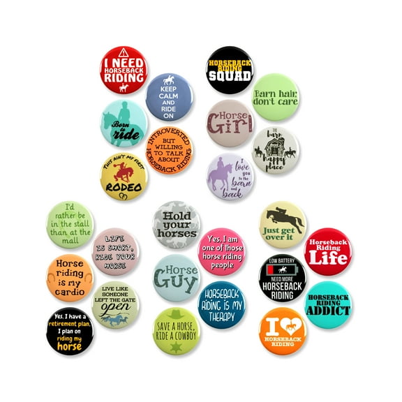 25 Pack - Funny Horseback Riding Obsessed Equestrian Sports Pinback Buttons - 1.5 Inch