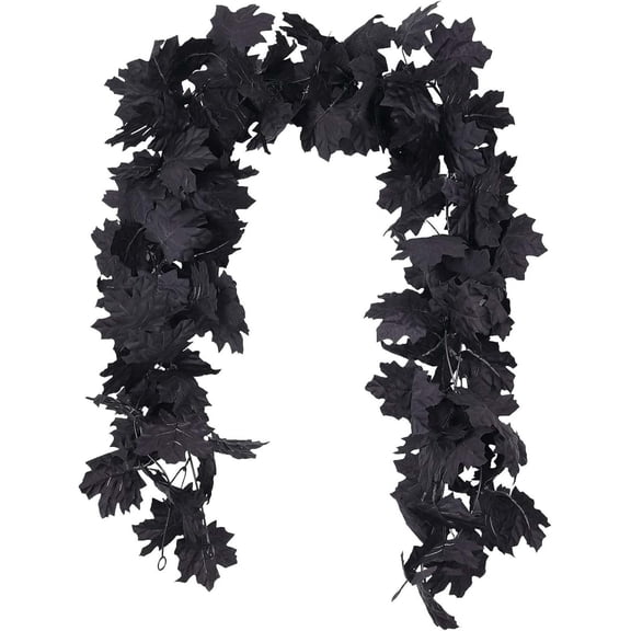 Fall Decor Black Garland, Black Decorations Halloween Garland, Fall Wall Hanging Maple Leaves, Artificial Black Maple Leaf Vine, Halloween Decorations for Home
