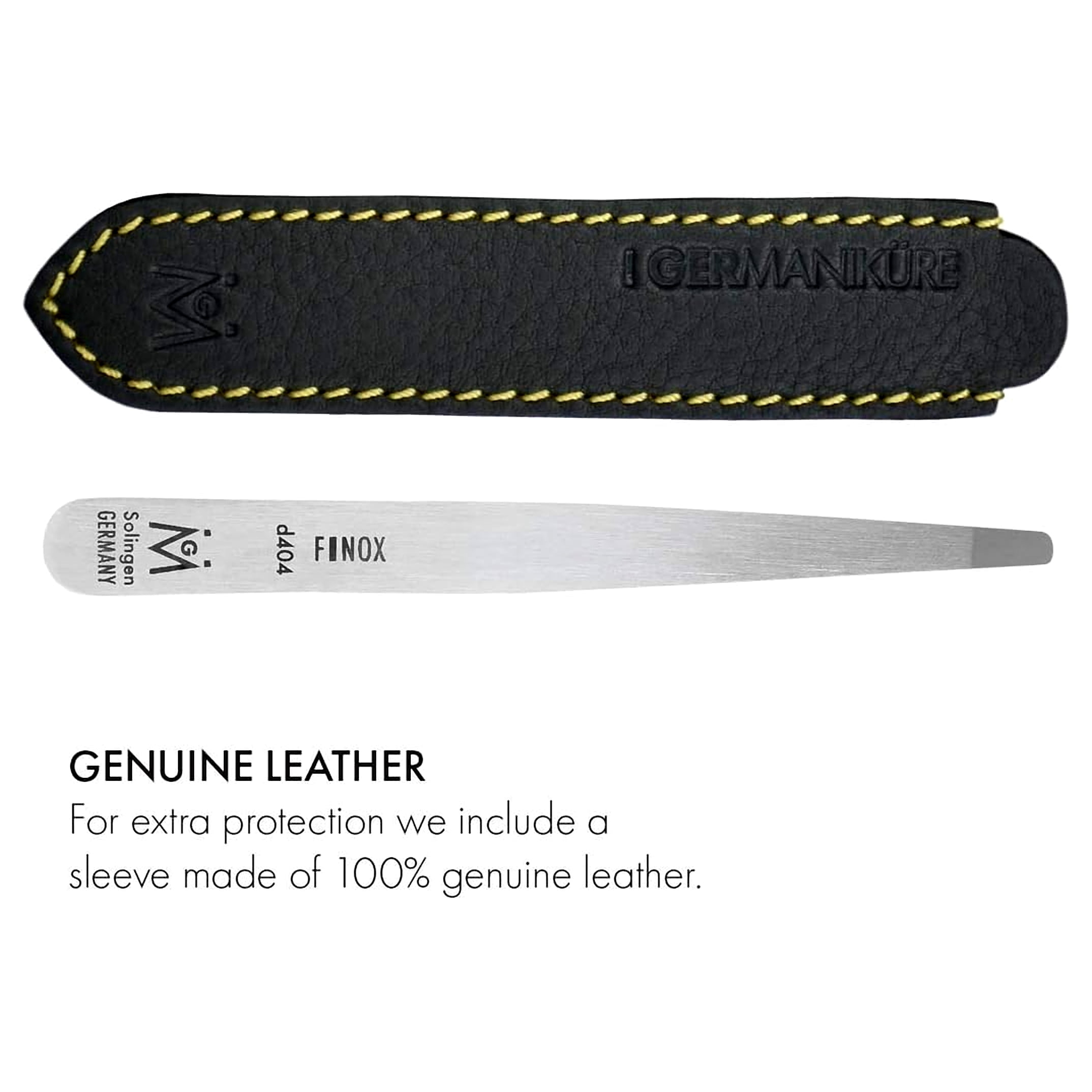 Diabetic Rounded Tweezers in Leather FINOX Surgical Stainless Steel Safety Round Tip Facial Hair Remover Eyebrow Plucking Tweezer German GERmanikure, 4404