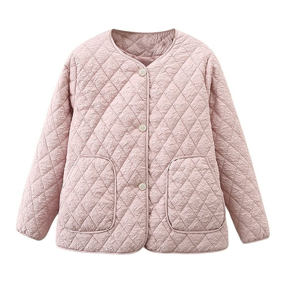 ABATAB Plus Size Puffer Padded Coats for Women Lightweight Long Sleeve Button down Quilted Jackets with Pockets Fall Winter(X-Large,Pink)