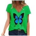 thumbnail image 1 of Gibobby Playeras Mujer Camisetas Cuello V Camiseta suelta informal con cuello en V para mujer, blusa manga corta con estampado(Verde,M), 1 of 3