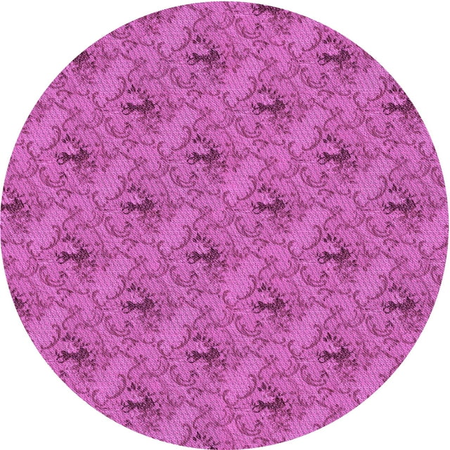 Ahgly Company Machine Washable Indoor Round Transitional Bright Neon Pink Purple Area Rugs, 4' Round
