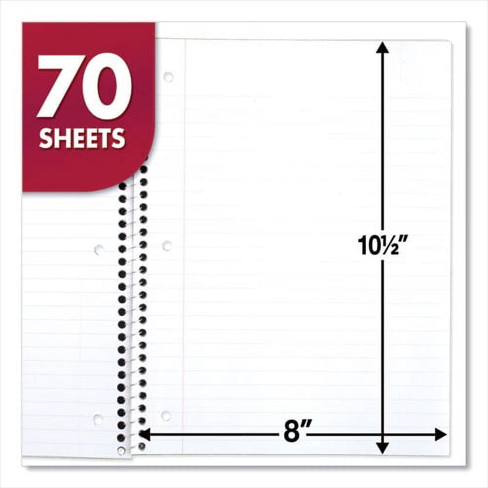 Spiral Notebook, 3-Hole Punched, 1 Subject, Wide/legal Rule, Randomly Assorted Covers, 10.5 X 7.5, 70 Sheets | Bundle of 2 Each