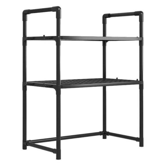 Estante organizador de mostrador para microondas, soporte de almacenamiento de cocina, organizador de escritorio, 2 niveles negros