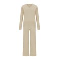 thumbnail image 4 of YUGYXL Women Loose Solid Suits V-Neck Pullover Knit Sweaters Tops Wide Leg Pants Two Piece Outfits Beige L, 4 of 6