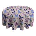 thumbnail image 4 of Beige Butterfly Flower Pattern Round Tablecloth 60"x60",Wrinkle Wipeable Table Cloth for Kitchen Dining Room Picnic Patio Party, 4 of 6