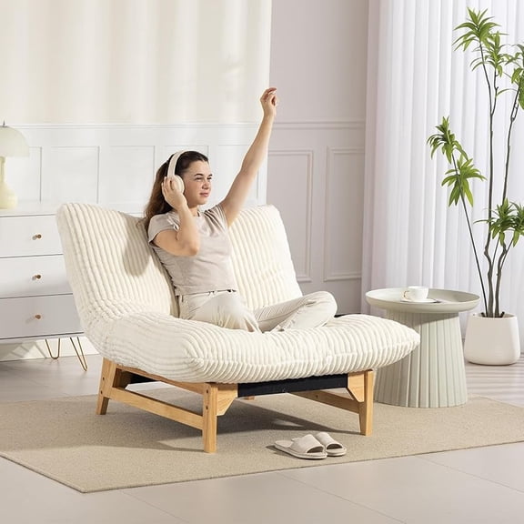 Oversized Accent Chairs for Living Room & Bedroom, Giant Bean Bag Cloud Chair with Wooden Frame for Adults, Modern Lounge Comfy Reading Chair, Oversized Beanbag Lounge Sofa (Beige)