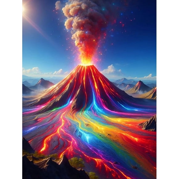Juego de pintura de diamantes 5D (para principiantes adultos), juego de arte de piedras preciosas de diamantes redondos completos para adultos, decoración de pared del hogar, sin marco.,Volcán