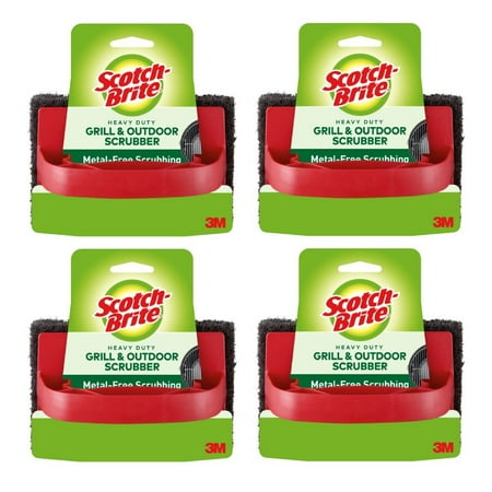 3M Scotch-Brite Heavy Duty Grill Scrubber Plastic with Synthetic Fibers Cleaning, 4 Pack