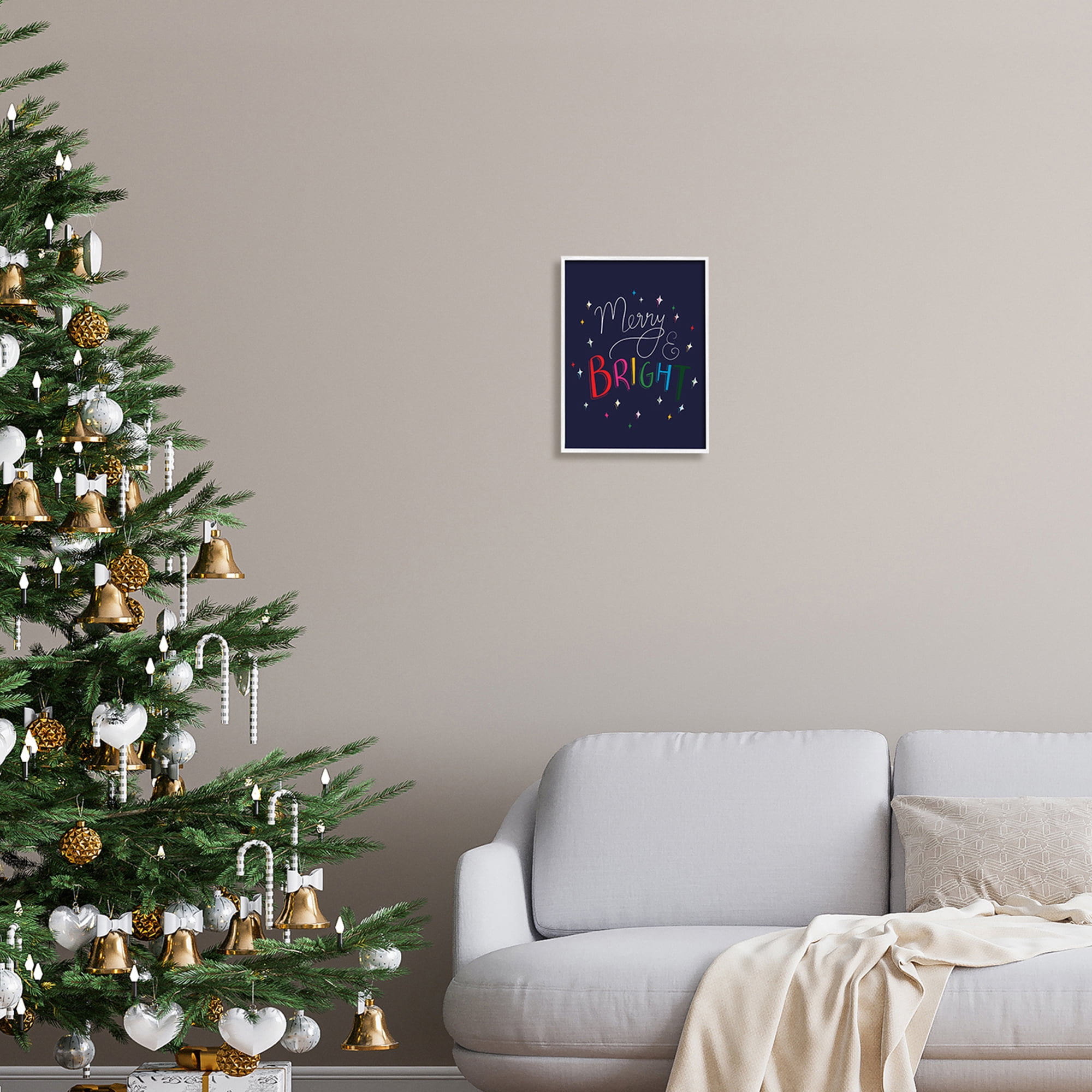 Merry & Bright Whimsical Sparkle Rainbow Typography Inspirational Graphic Art Framed Art Print Wall Art