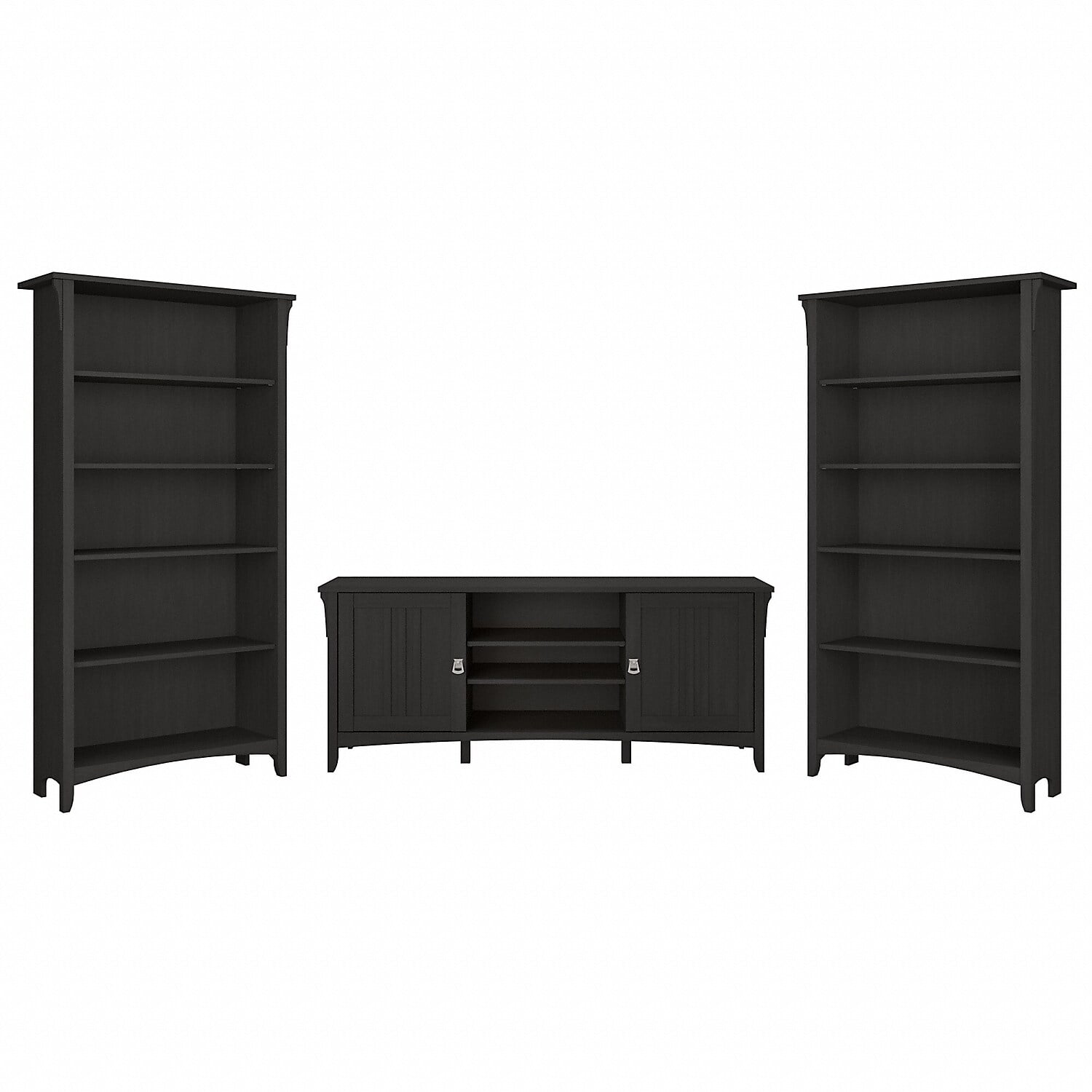 Bush Furniture Salinas TV Stand w/Set of 2 Bookcases Vintage Black