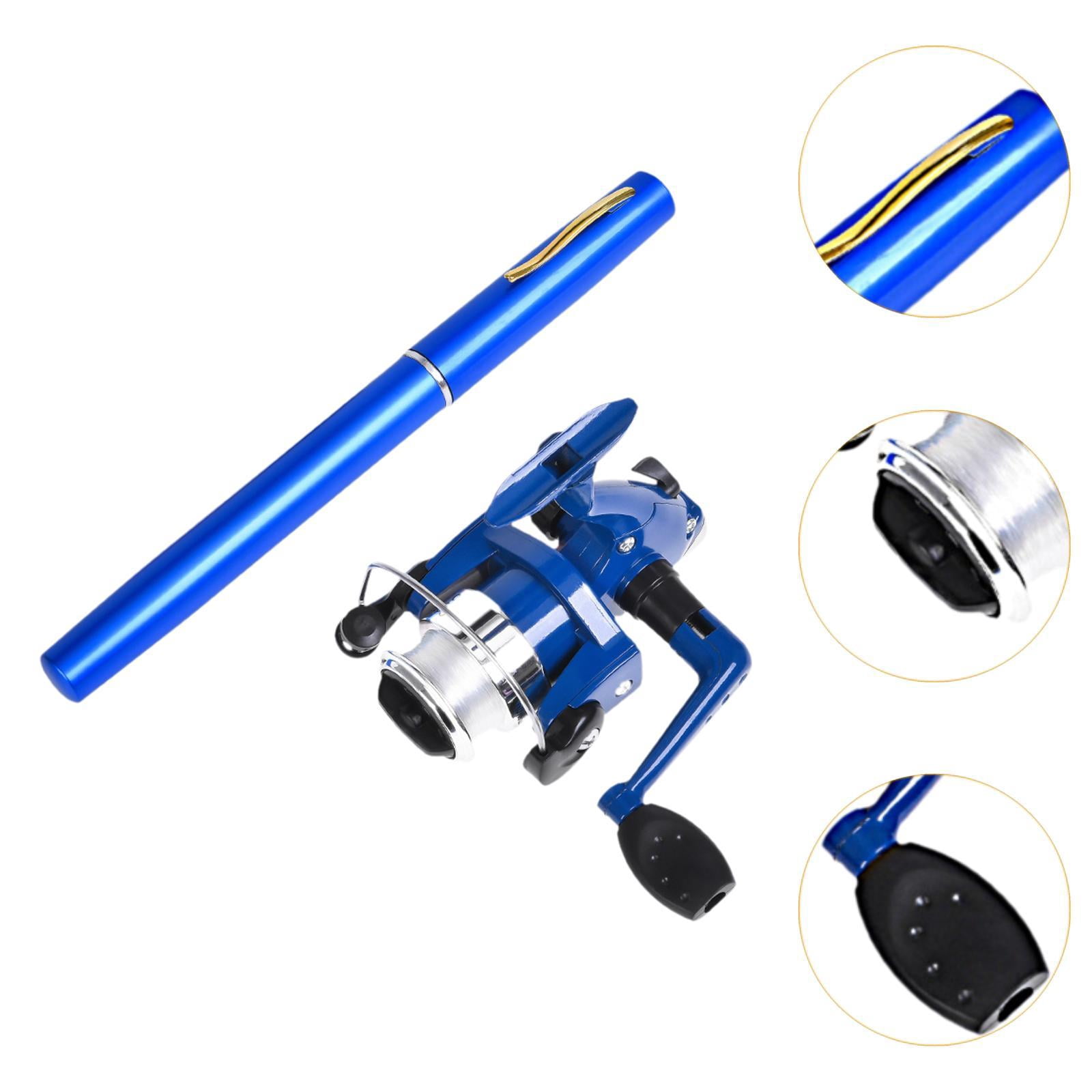 Colaxi Mini Fishing Rod Reel Combo, Mini Pen Fishing Pole Gift with Line Portable Fishing Reel for Outdoor Saltwater Freshwater Boys Blue