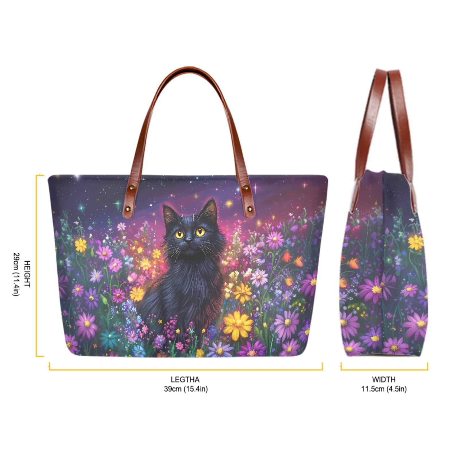 ZUXONGSY Cat Daisy Flower Star Sky Print Handbag with Matching Wallet for Women Practicality Work Bag Satchel Handbags Top Handle Satchel Waterproof Card Holder for Business Tours