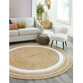 thumbnail image 2 of Indian Handwoven Braided Natural Jute with White Border Jute Line Round Rug, Bedroom, Entryways, Dining Room, Hallways, Kids' Rooms, Size - (6' Round), 2 of 3