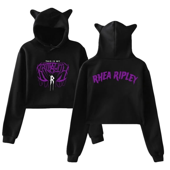 Rhea Ripley Brutality Hoodie Cat Ears Hooded Sweatshirt Long Sleeve Crop Top Women's Clothes