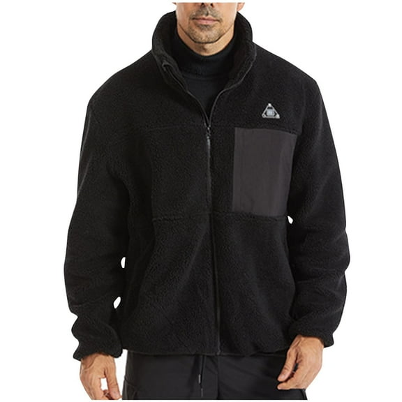 ZCFZJW Mens Heated Jacket, Lightweight Casual Fleece Hoodie Coat for Men 4 Heating Zones, One Button 3 Temp Levels, Winter Plsuh Thick Warm Outwear Coat Black XXL