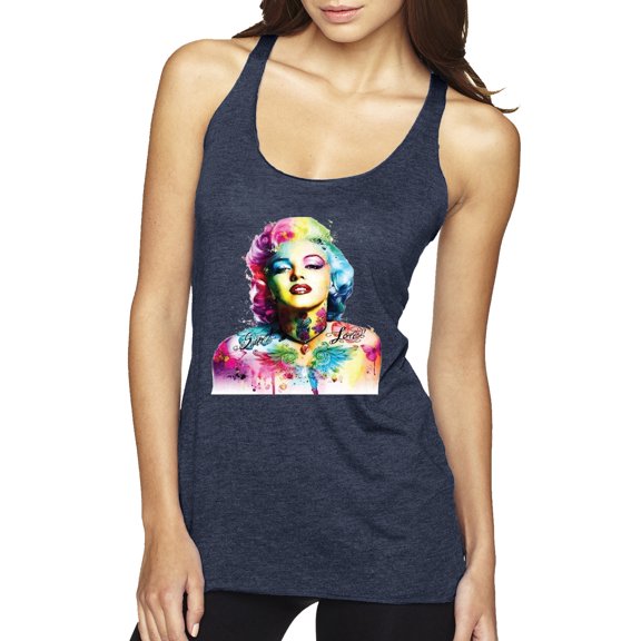 Wild Bobby Marilyn Monroe Multicolor Pop Art Pop Culture Women Tri-Blend Racerback Tank Top, Vintage Navy, Small