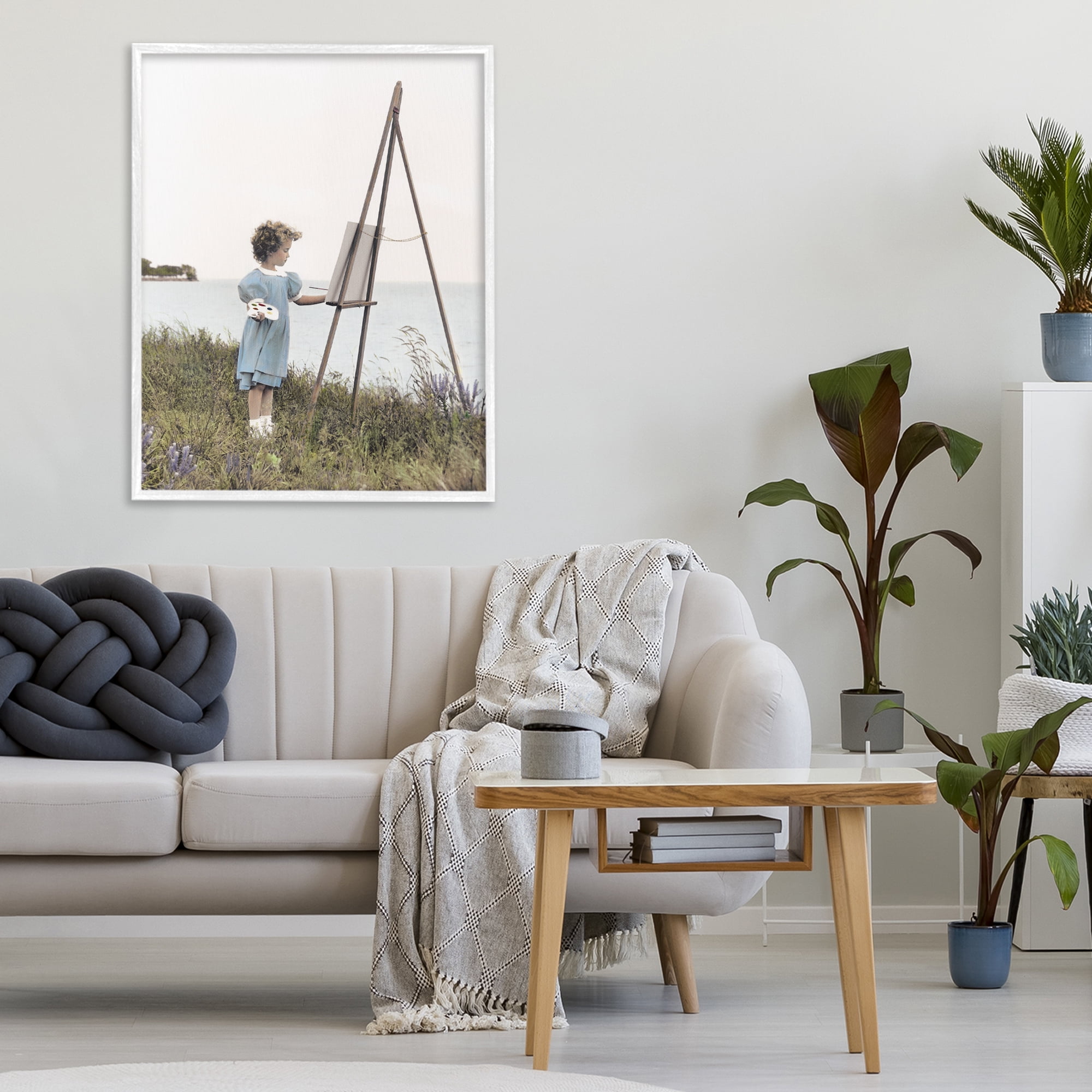 Stupell Industries Child Painting on Easel White Framed Giclee Art, design by Kendra Dew
