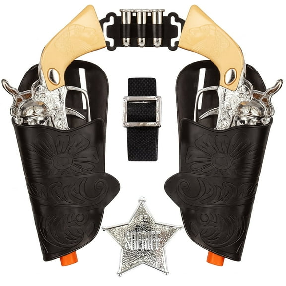 ArtCreativity Western Cowboy Toy Gun and Holster Set for Kids, Sheriff Badge and Belt Party Favors, Ages 3