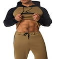 thumbnail image 4 of Men‘s Fitness Sports Pants Set Contrast Color Patchwork Drawstring Hooded Large Pocket Sweater + High Stretch Pants, 4 of 9