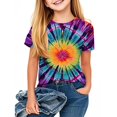 thumbnail image 2 of AherBiu Toddler Girls Clothes Tie-Dye Tops Short Sleeve Summer Casual Loose Crewneck Top Tees Tshirt for Kids, 2 of 5