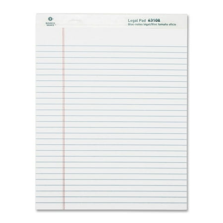Business Source Micro-Perforated Legal Ruled Pads - 50 Sheets - Printed - 0.34" Front Line(s) Space - 16 lb Basis Weight - 8.50" x 11.75" - White Paper - Micro Perforated, Easy Tear, Sturdy Back - 1Do