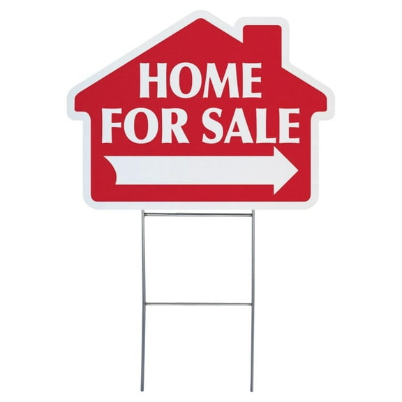Home For Sale with Arrow Sign Kit, Die Cut House Shape and Yard Stands, Durable Corrugated Coroplast, UV , Real Estate Agent Supplies, 18x24 Signs   Yard Stakes (Red - Home For Sale (1)