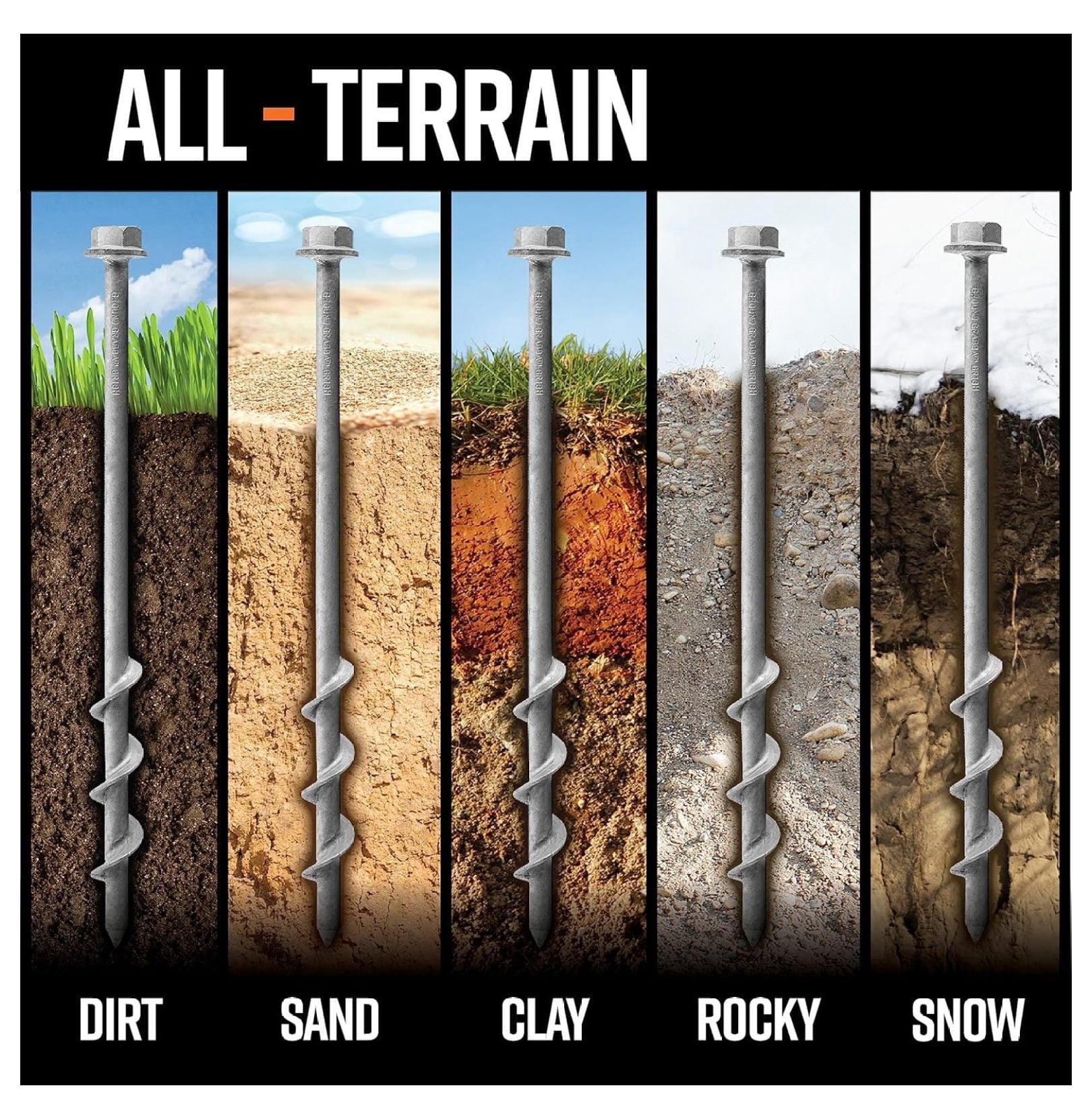 Screw in Tent Stake for Normal to Hard Ground | Premium Drill Driven Ground Anchor Earth Screws | 2X Pro I Stakes (1.5 Foot), 2X Closed , 1X 5/8" Hex Socket Driver
