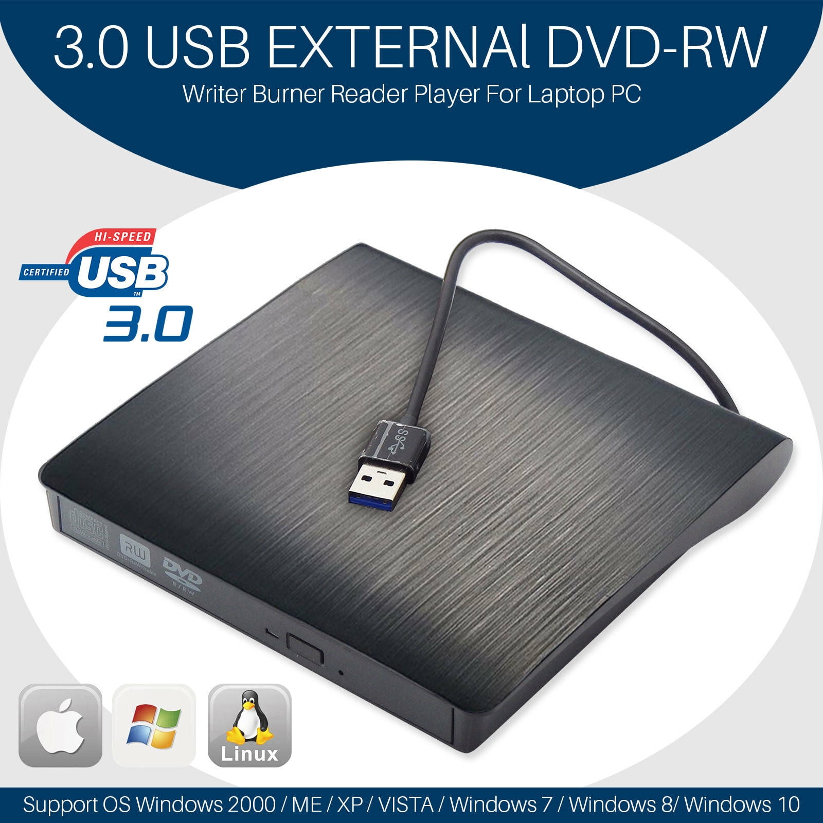 External USB 3.0 DVD Drive Portable External Optical Drive CD DVD RW