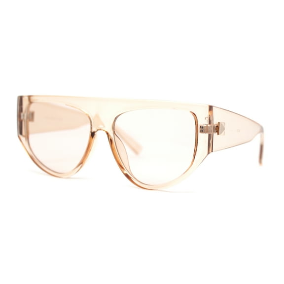 Womens Flat Top Futurism Triangular Plastic Thick Arm Sunglasses All Peach