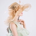 thumbnail image 4 of Yoyauz Women Sun Hat with Mesh Flower Decoration Wide Brim Hat Occasion Event Organza Fancy Church Dress Hat, 4 of 6