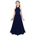 thumbnail image 3 of Loodgao Flower Girl Bridesmaid Dress Halter Floral Lace Chiffon Wedding Party Prom Maxi Gown Navy Blue 16, 3 of 7