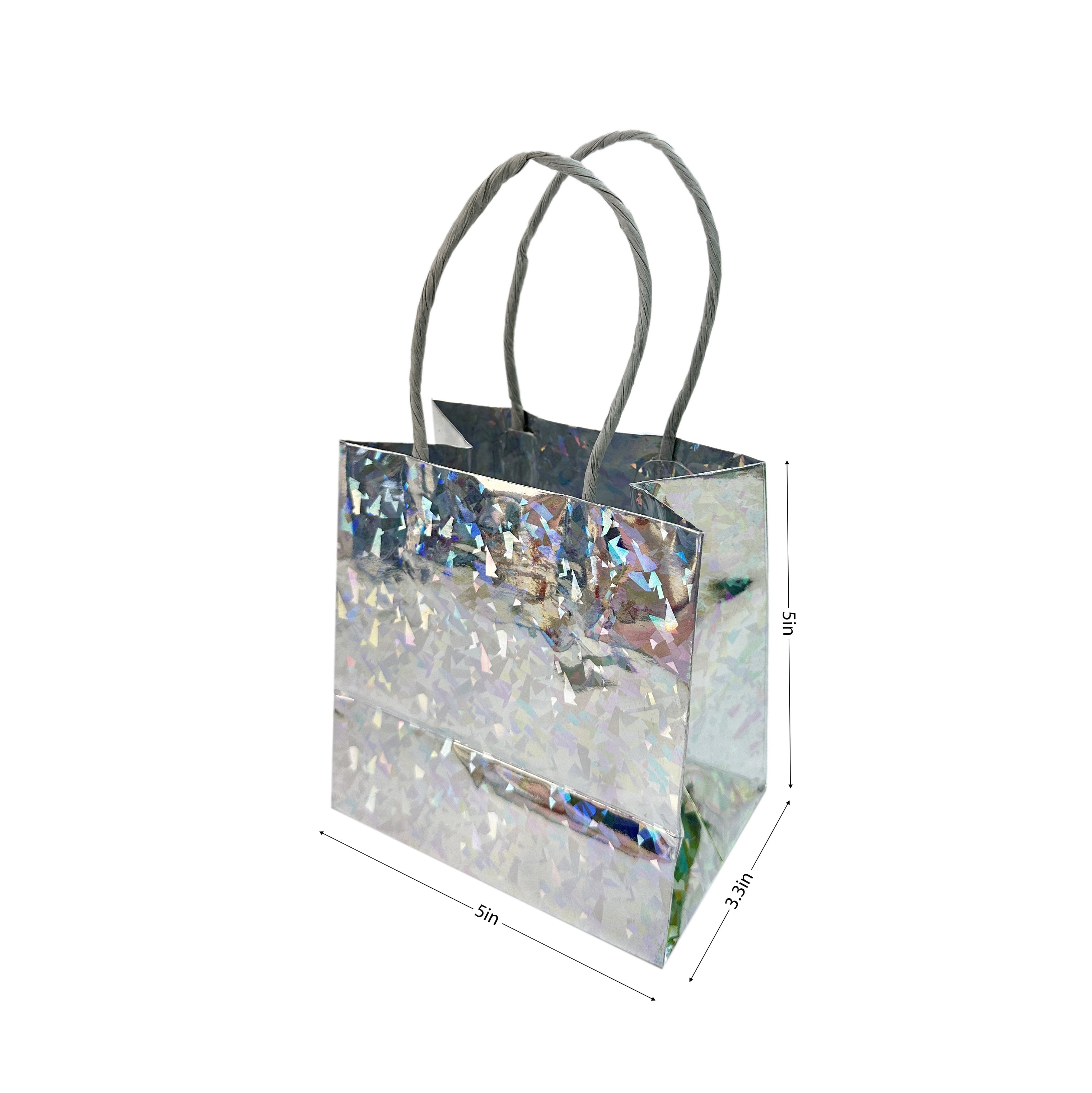 6CT Silver Holo Gift Bag,5 in x 3.3 in x 5 in,by Holiday Time, HOLIDAY TIME PL 6CT SILVER HOLO BAG