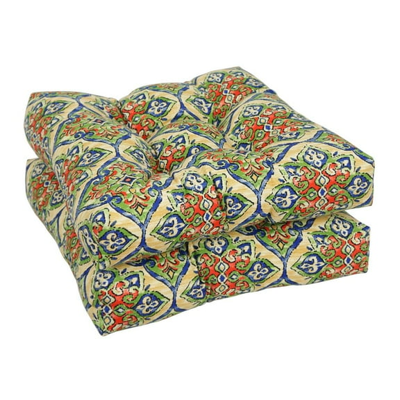Blazing Needles Square Tufted Outdoor Chair Cushion, 19 x 19, Splendor Festive 2 Count