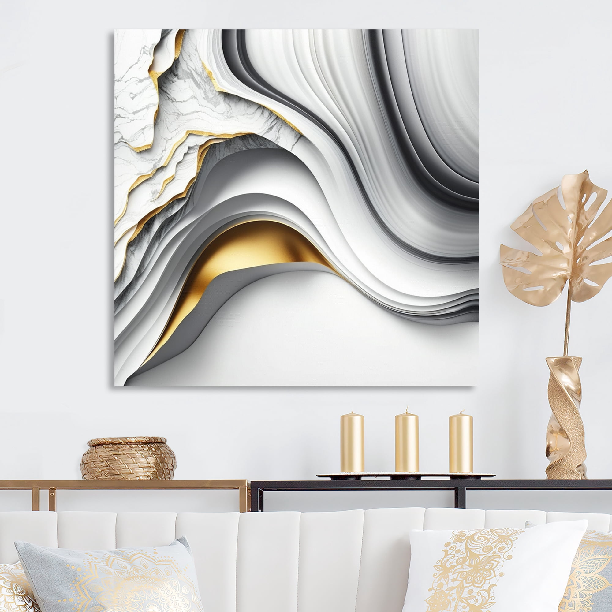 Designart Abstract Geode Waves Grey I Canvas Wall Art
