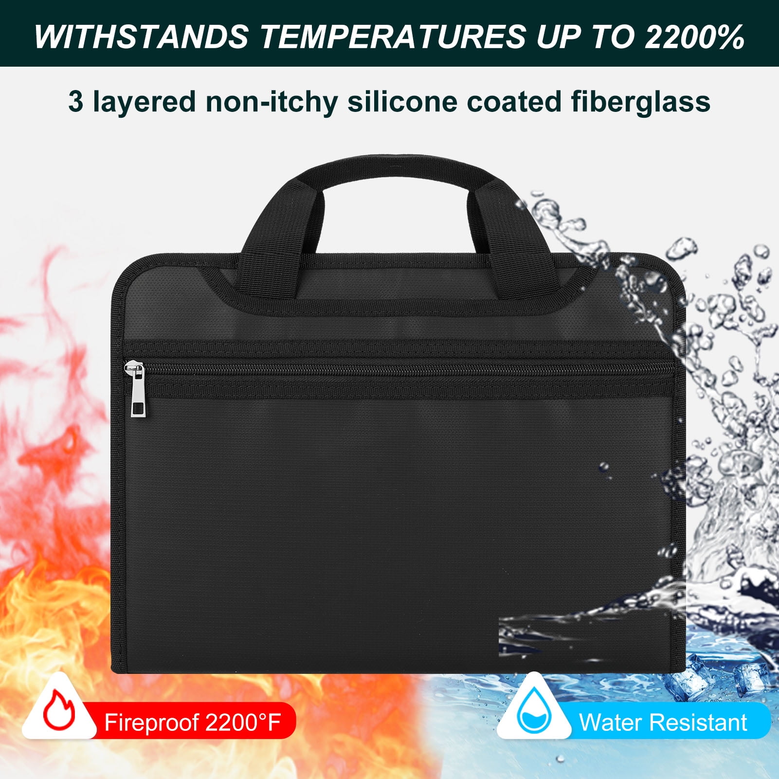sixwipe Fireproof Document Box for Home Safe, 13 Pocket Expanding File Folder with Handle, Waterproof Fire Resistant File Organizer for Important Papers, Letter A4