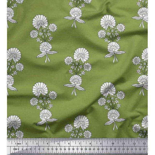 Soimoi Rayon Fabric Leaves & Floral Block Print Sewing Fabric Yard 56 Inch Wide